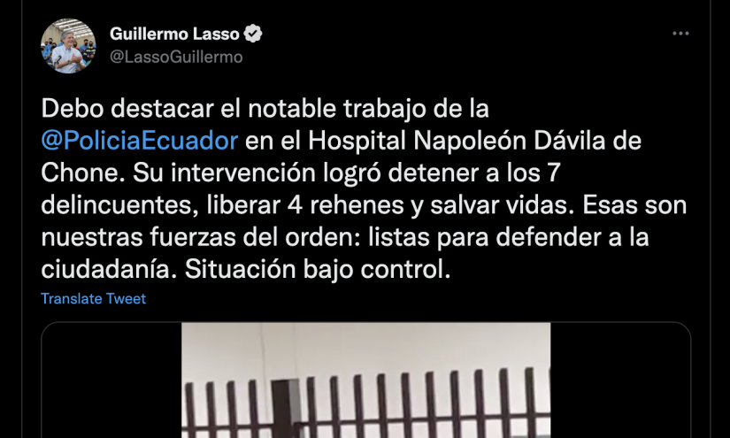 El presidente Guillermo Lasso se pronunció por el altercado en el hospital de Chone.