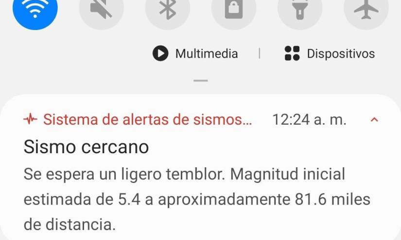 Imagen de la alerta de Google que advirtió sobre este sismo que ocurrió en Machala.