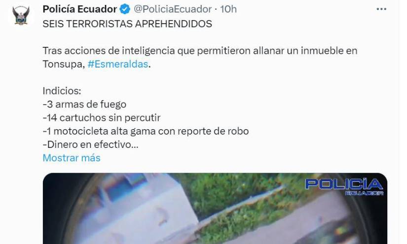 Publicación en X sobre el allanamiento.