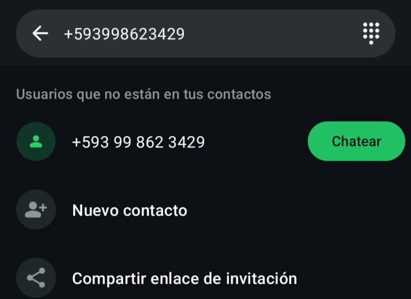 Ejemplo con un número de teléfono inexistente