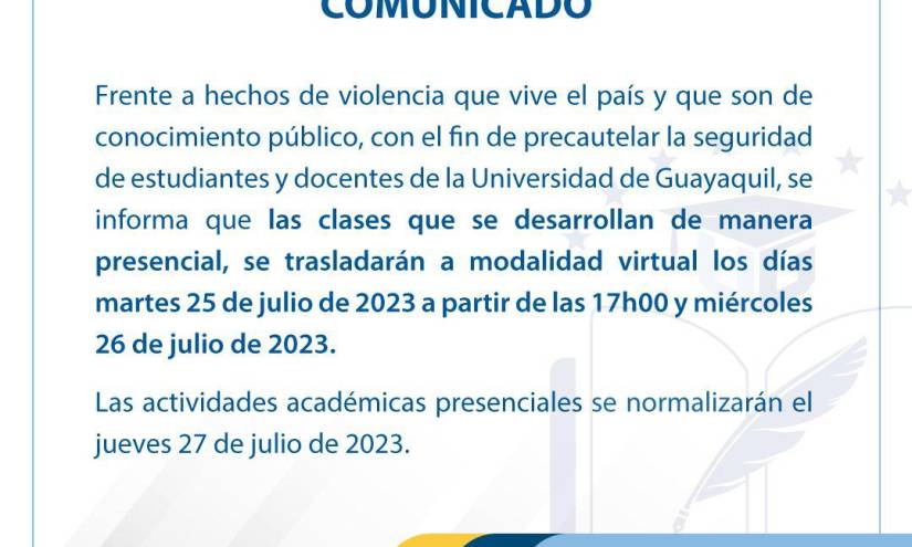 Al menos 4 universidades de Guayaquil suspenden clases presenciales por hechos de violencia