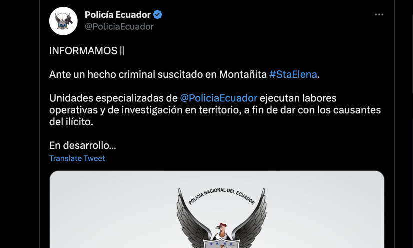 La Policía Nacional se pronunció sobre el hecho violento a través de su cuenta de Twitter.