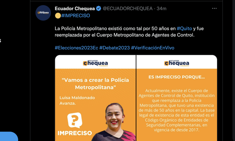 Ecuador Chequea determinó que la declaración de la candidata Maldonado fue imprecisa.