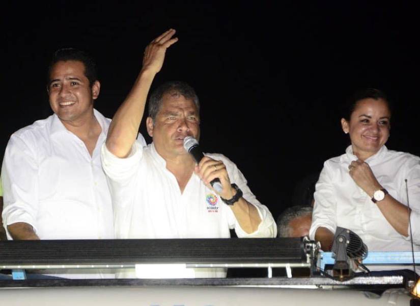 Ronny Aleaga, Rafael Correa y Marcela Aguiñaga en una imagen de archivo.