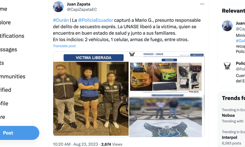 El ministro del Interior, Juan Zapata, se pronunció sobre la captura del sospechoso.