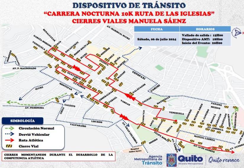 Mapa de la ruta y cierres viales por la carrera.