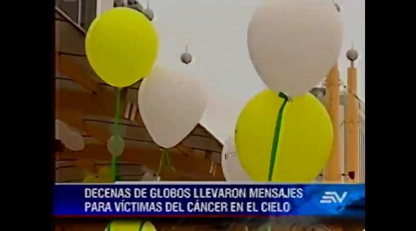 Globos blancos y amarillos llevaron mensajes para las víctimas del cáncer