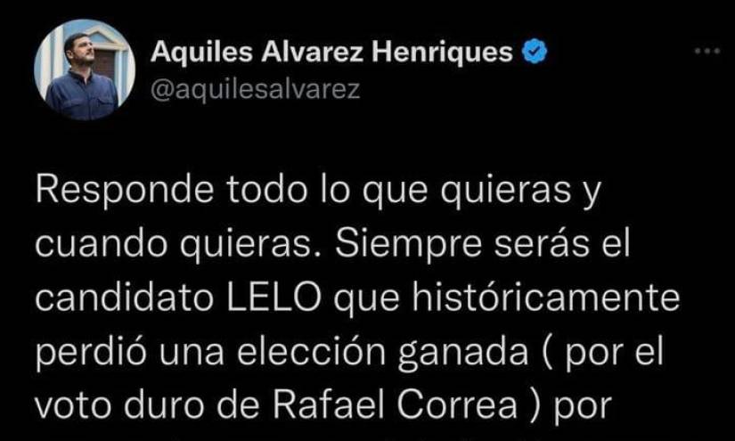 Captura de pantalla de un tuit de Aquiles Álvarez, el 5 de enero de 2023.