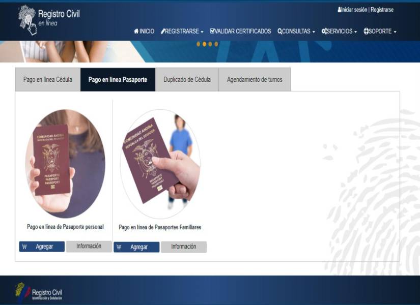 El portal del Registro Civil tiene opciones habilitadas para la obtención de pasaportes.