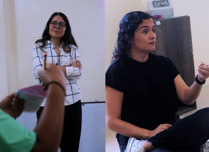 Imágenes de la psicóloga Natalia Baquerizo y de la sexóloga María Fernanda Serrano en charlas con las pacientes de UCA.