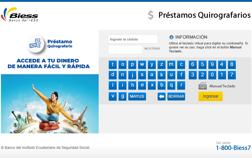 Sección de préstamos quirografarios en la página del Biess.