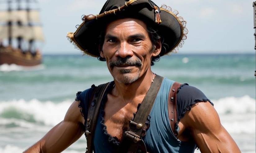 Don Ramón como Jack Sparrow, recreado por la Inteligencia Artificial.