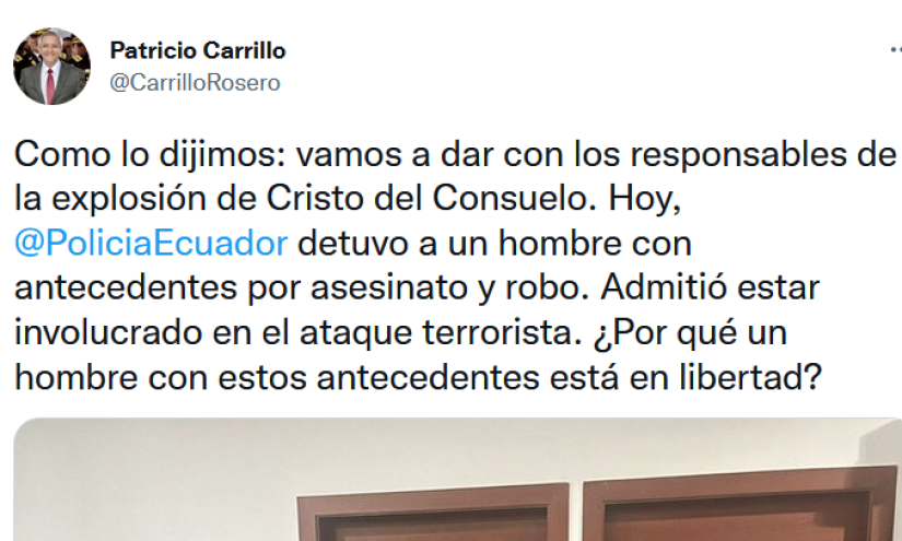 Patricio Carrillo expuso una fotografía del detenido como presunto responsable del atentado en el Cristo del Consuelo.