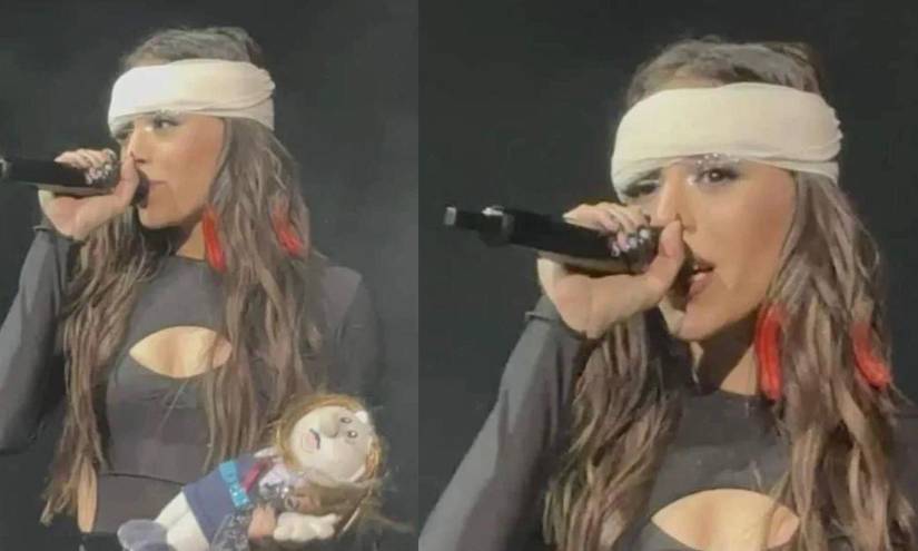 Imagen de Danna Paola tras su accidente en la apertura de su gira de conciertos.