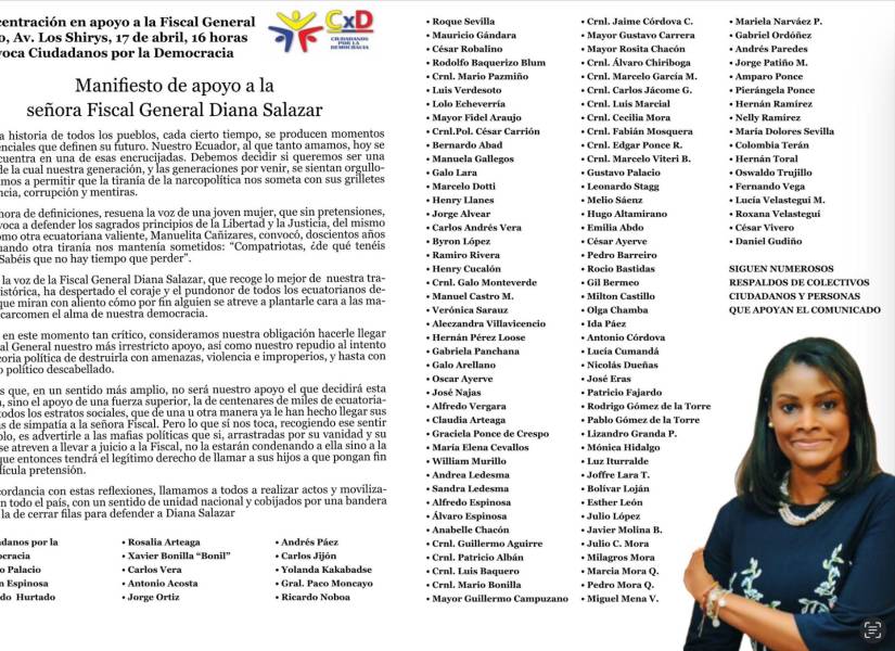 Una concentración en apoyo a la fiscal Diana Salazar se realizará el 16 de abril en Quito