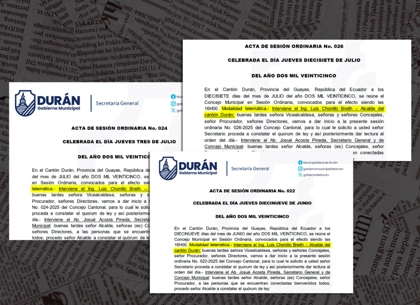 Actas de las sesiones del Concejo Cantonal de Durán. Luis Chonillo encabeza las reuniones de manera telemática.