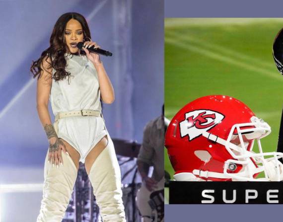 Imagen de archivo de Rihanna y los competidores del Super Bowl.