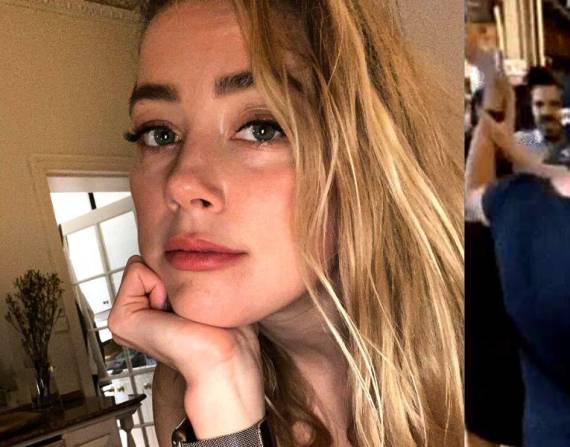 Imagen de archivo de Amber Heard, junto a una captura del viral video donde danza junto a un joven latino.