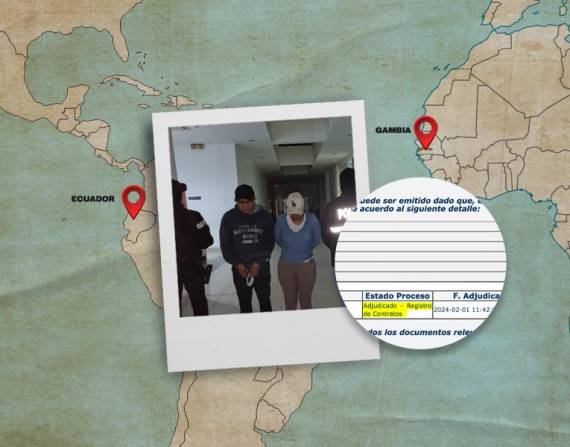 Composición fotográfica que hace alusión al operativo que desarticuló una red de narcotráfico, encargada de enviar droga desde Ecuador hacia Gambia.