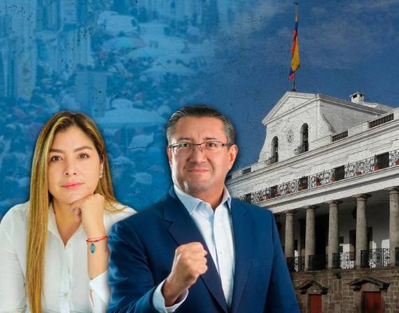 Imagen de Iván Saquicela y María Luisa Coello, candidatos a la Presidencia y Vicepresidencia de Ecuador por el movimiento Democracia Sí en las elecciones del 9 de febrero del 2025.