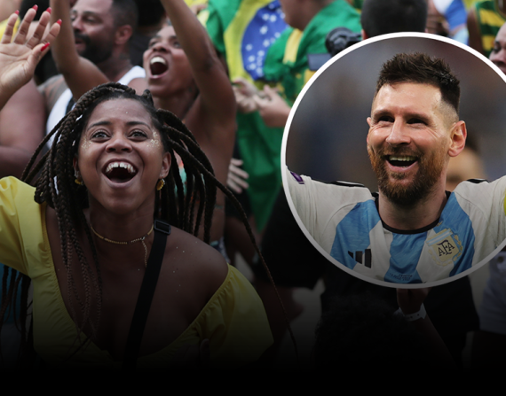 Hinchas brasileños alientan a la Argentina de Messi