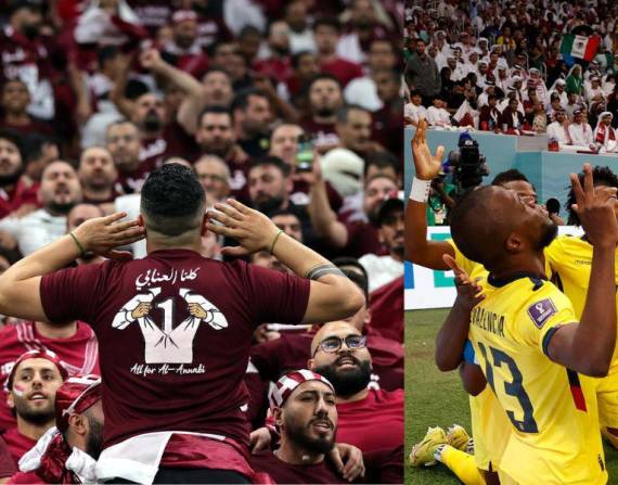 Jugadores de Ecuador celebran un gol de Énner Valencia hoy, en un partido de la fase de grupos del Mundial de Fútbol Qatar 2022 entre Catar y Ecuador en el estadio Al Bait en Al Khor.