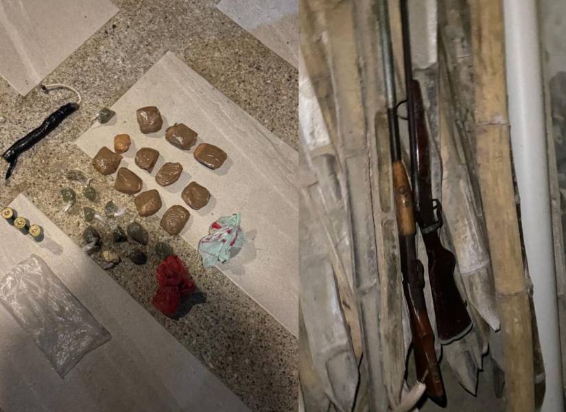 Imagen de la droga y las armas encontradas en el allanamiento contra alias Chino y otras tres personas.