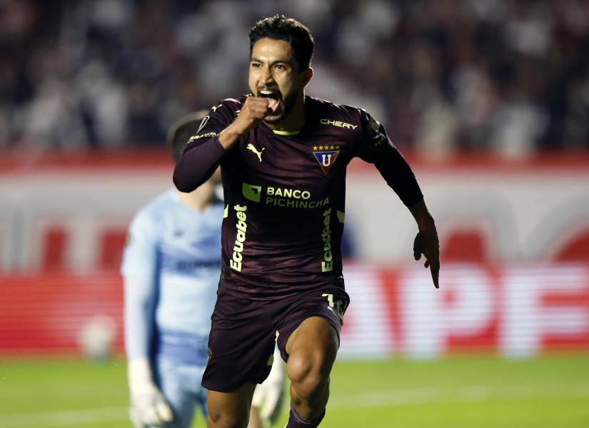 El delantero de Liga de Quito, Jeison Medina, celebra su gol contra São Paulo por la Copa Libertadores