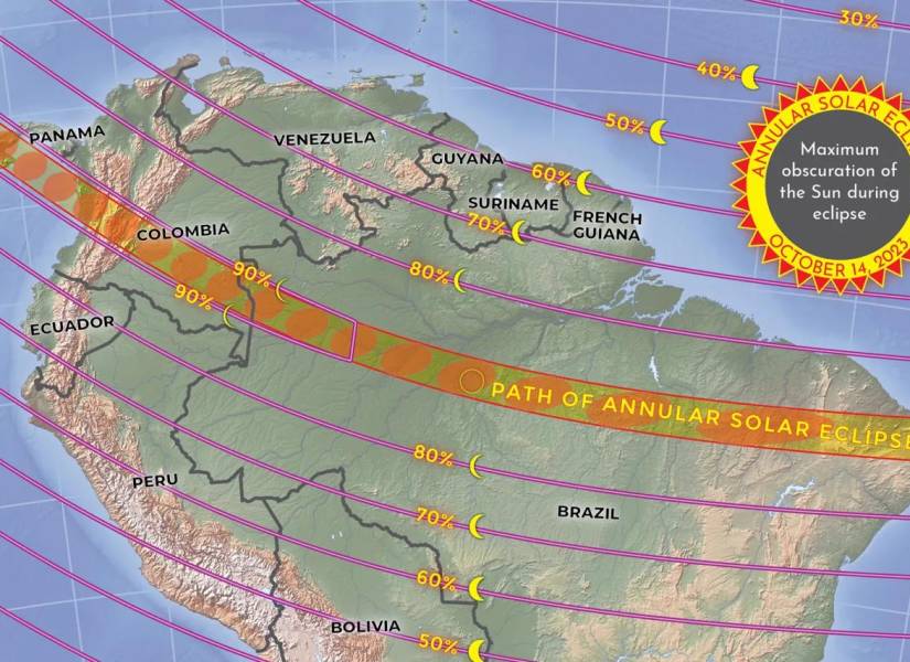 El eclipse será visible en gran parte del norte de Sudamérica.