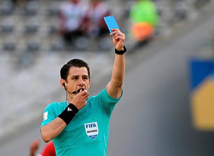 Ilustración de la tarjeta azul en el fútbol.