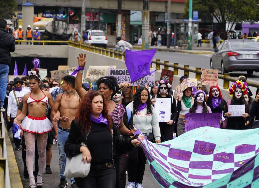 Cientos de personas marcharon este sábado en Quito, con motivo del Día Internacional de la Eliminación de la Violencia contra la Mujer.
