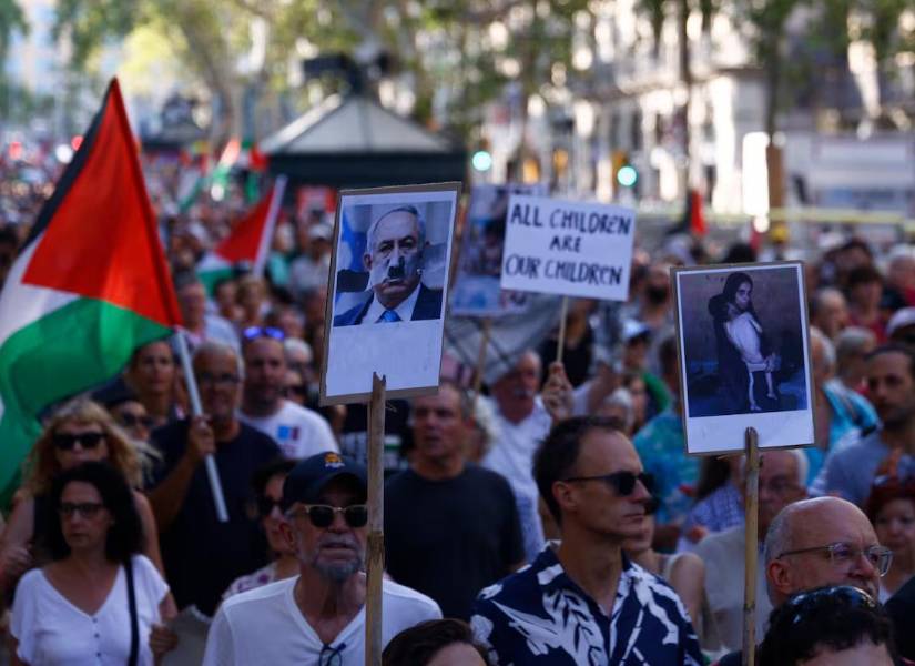 Aspecto de la Marcha por Palestina en Barcelona.