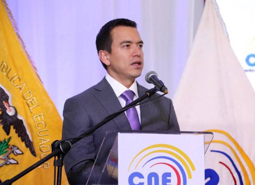 Imagen de Daniel Noboa, en su intervención durante la inauguración de la consulta popular y referéndum 2024.