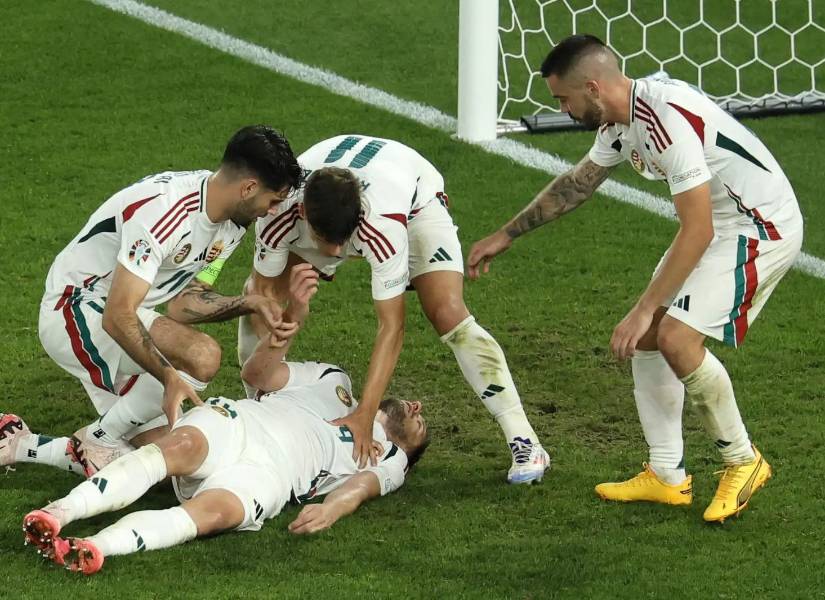 Momento exacto en el que Barnabas Varga quedó inconsciente.