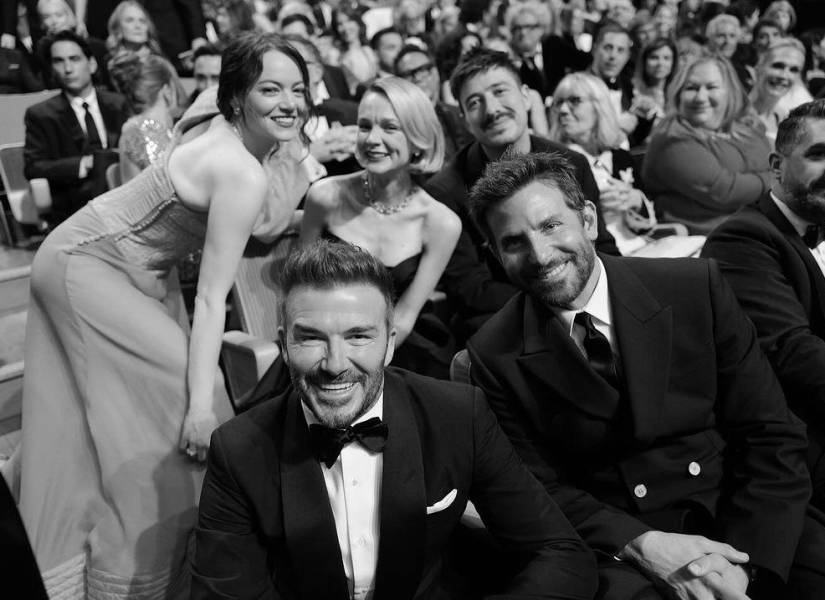 Algunas celebridades dentro de la ceremonia de los BAFTA 2024 como Emma Stone, David Beckham, Bradley Cooper y Carey Mulligan