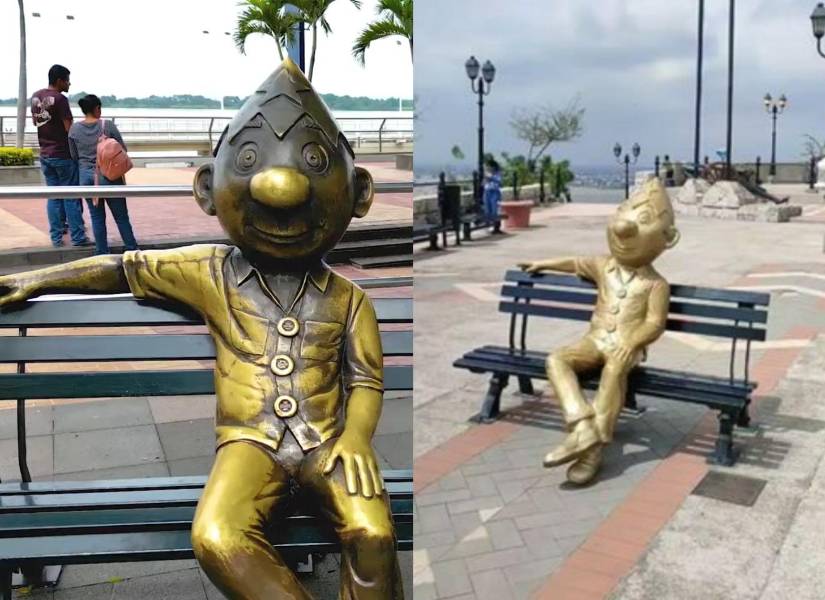 Fotos de las estatuas de Juan Pueblo en el Malecón 2000 y frente al Faro de Guayaquil.