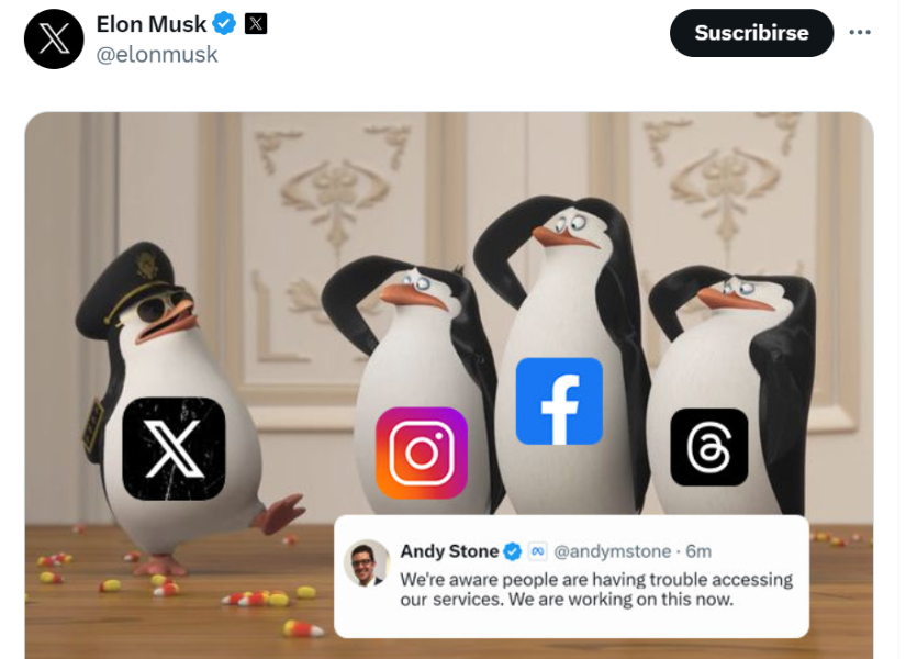 Elon Musk se burla de Meta por la caída mundial de Facebook e Instagram