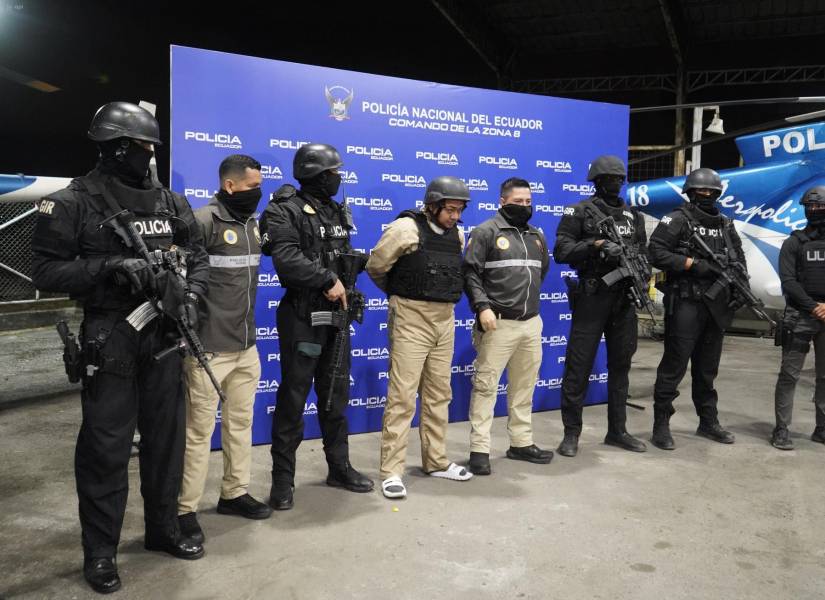 Guayaquil, sábado 04 de octubre 2025: En rueda de prensa, la Policí­a Nacional, brinda detalles sobre la captura de alias Fede objetivo de alto valor, detenido en Colombia.