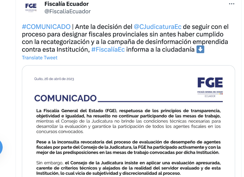 La Fiscalía emitió un comunicado donde señala al consejo de emprender una campaña de desprestigio y desinformación.