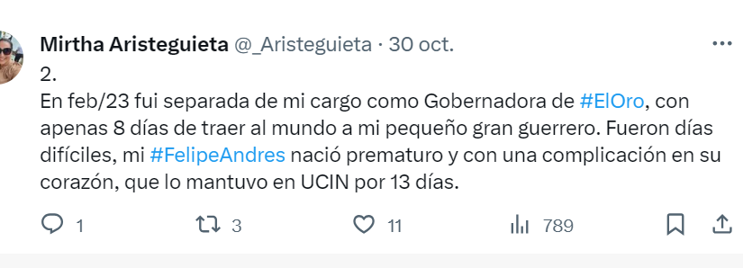 Lasso deberá ofrecer disculpas públicas por separar de la Gobernación de El Oro a Mirtha Aristeguieta