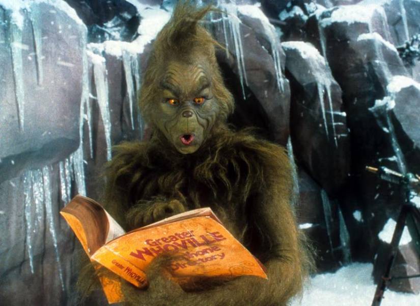 Jim Carrey personificando a El Grinch.