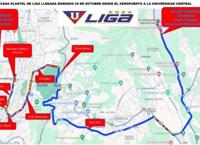Mapa del recorrido que realizará Liga de Quito