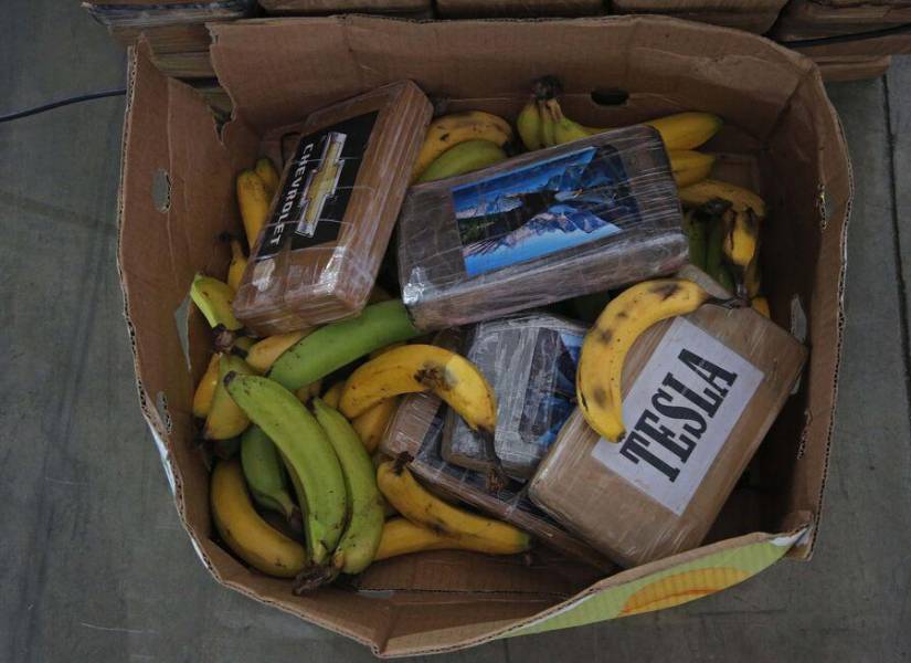 Imagen de los paquetes de cocaína junto al banano.