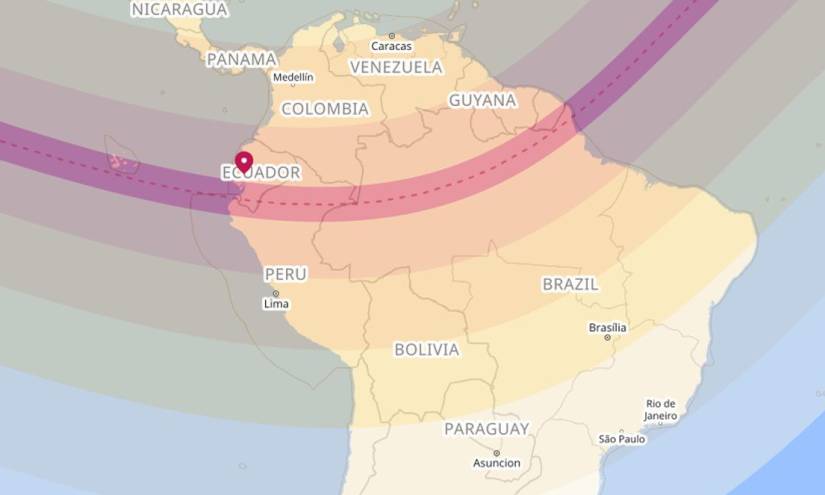 Así será el trayecto del eclipse en Sudamérica.
