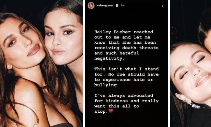 Selena Gómez defiende a Hailey Bieber en una hisotira de su cuenta de Instagram.
