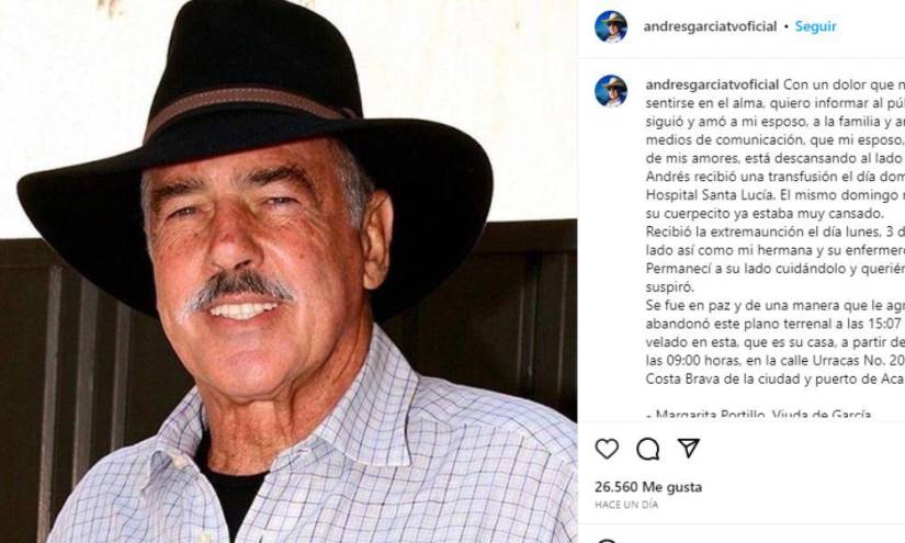 Comunicado oficial del fallecimiento del primer actor en su cuenta oficial de Instagram en una imagen de archivo.