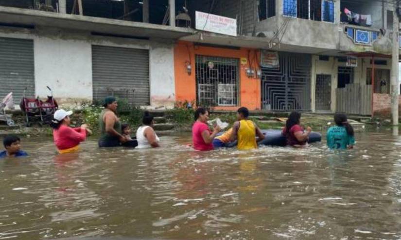 Impacto del fenómeno de El Niño en Milagro en el sector Bellavista, anegado con las intensas lluvias en marzo del 2023.