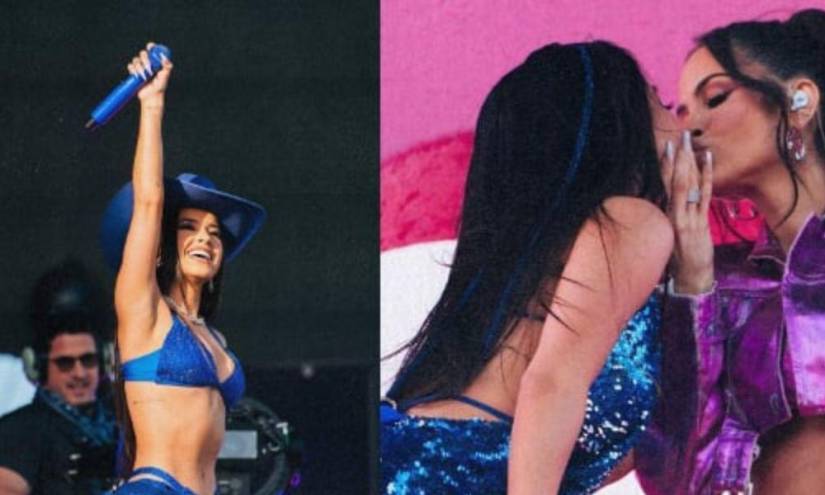 Becky G besando a Natti Natasha en Coachella en una imagen de archivo.