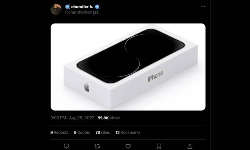 Captura de pantalla de lo publicado por el usuario @chandlerbong respecto a la apariencia de la caja del nuevo smartphone de Apple.