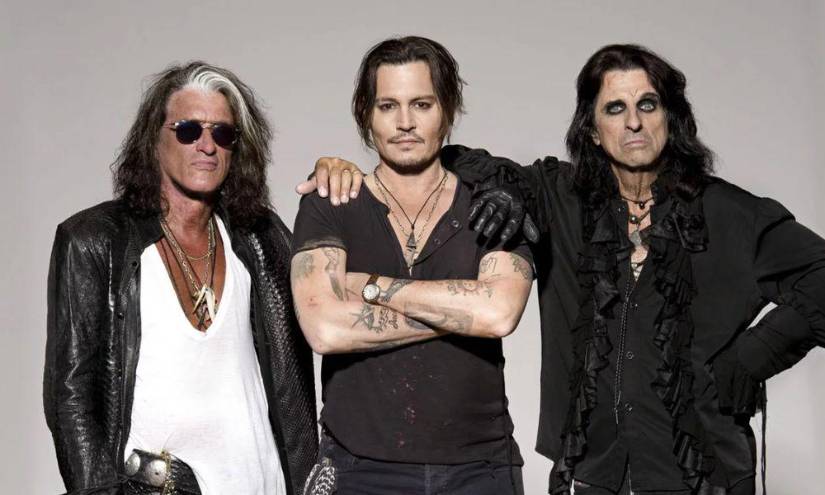 Integrante de la agrupación Hollywood Vampires: Joe Perry, Johnny Depp y Alice Cooper, quienes se encuentran de gira por Europa en una imagen de archivo.